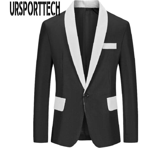 URSPORTTECH Men Blazer Oversize Splicing Business Casual Slim Fit Suit Jacket Male Blazer Men Boys Coat Terno Masculino Blazer