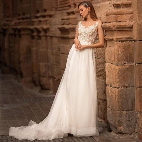 Eightree Vintage Wedding Gowns Beach Wedding Dress Lace Beads Pearls Sexy Wedding Dresses Custom Made Women Mariage