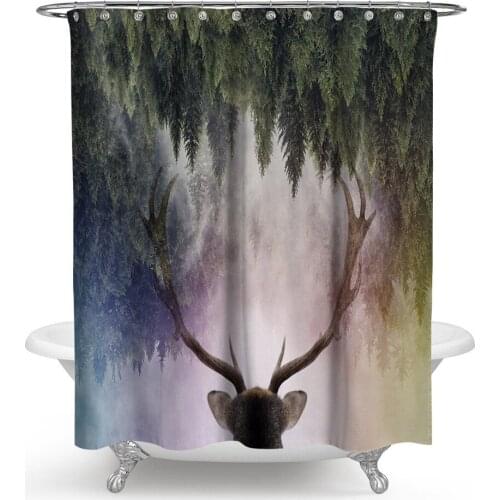 3D Digital Printing Elk Floral Moose Shower Curtain Flowers Reindeer Deer Waterproof Curtain for Bathroom with 12pcs Hooks