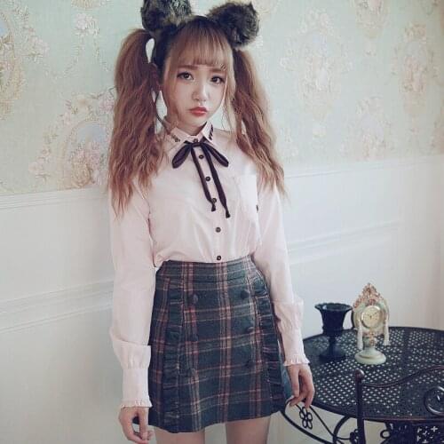 Princess sweet lolita skirt BOBON21 Lattice pattern fungus lace Two row of button decoration A-line Sweet girl B1407