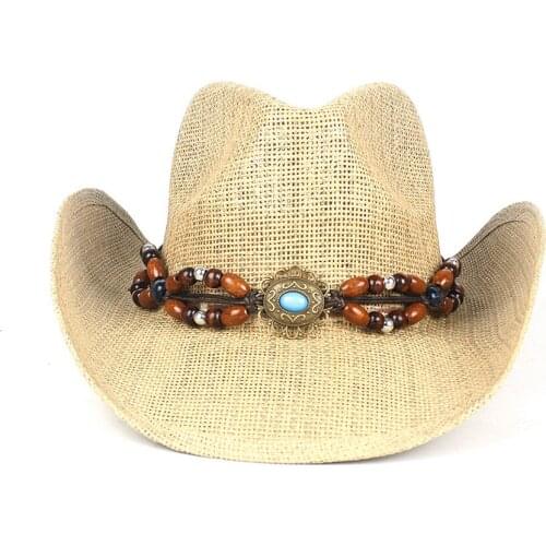 2019 Summer Women Men Straw Hollow Western Cowboy Hat With Punk BrandSombrero Hombre Beach Cowgirl Jazz Sun Hat Size 56-58CM