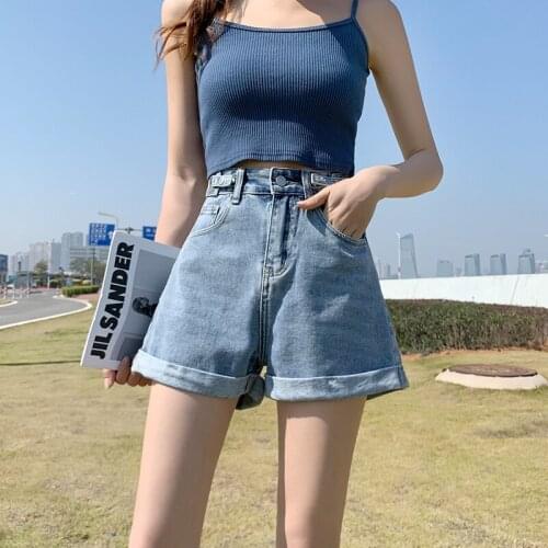 2021 new jeans women fashion Denim Shorts High Waist Wide Leg Shorts Jeans Womens Crimping Short Cowboys Denim Shorts Korean