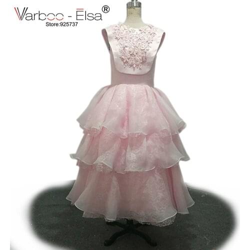 VARBOO_ELSA Pink Organza Beading 3 Tiered Prom Dress vestido de festa Sleeveless Evening Dress 2018 Homecoming Dresses Custom