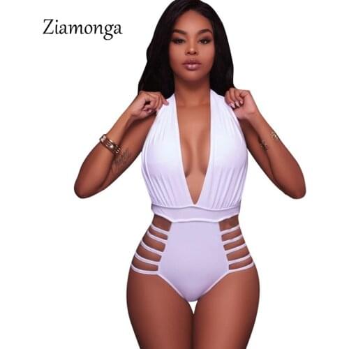 Ziamonga Halter Hollow Out Sexy Skinny Bodysuit Women Sleeveless Bodycon Jumpsuit Salopette Femme Body Backless Women Overalls