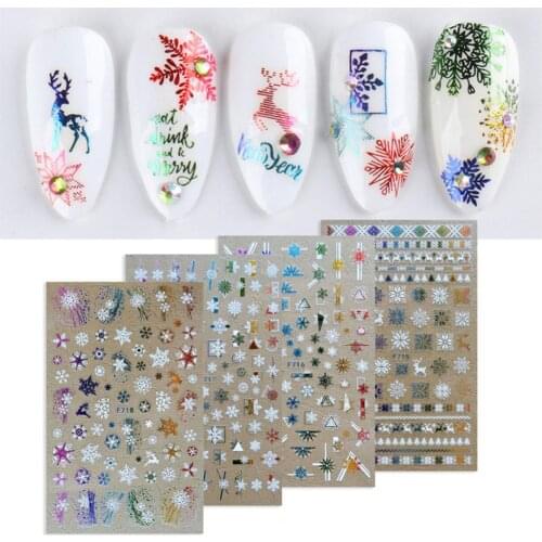 1 Sheet Nali Sticker Manicure Decal 3D Colorful Christmas Series Nail Art Decoration Transfer Stickers наклейки на ногти