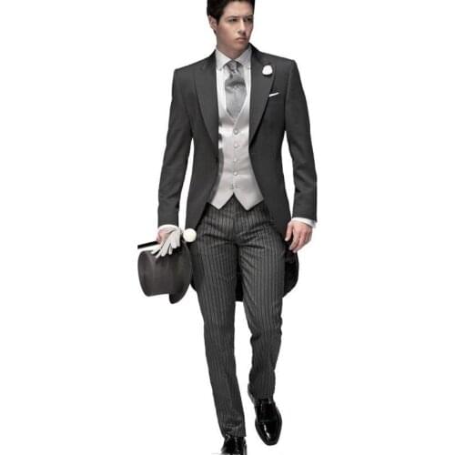 2017 New Tailored Elegant Bridegrom Gray Black morning suit Wedding tuxedo for men/groom 3 pieces suits set (jacket+pants+vest)