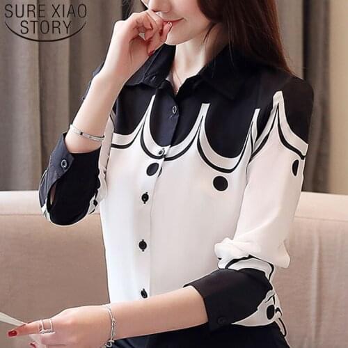 2021 Fashion Women Chiffon Blouses Long Sleeve Turn-down Collar Women Clothing Casual Printed Women Tops Office Lady 5499 50