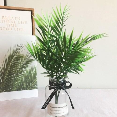 38cm Artificial Small Plants Green Palm Tree Branch Plastic Tropical Theme Tree Hotel Office Desktop DIY Home Decor Accessories