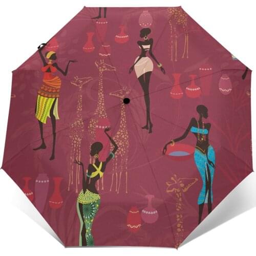 Automatic Umbrella African Background three-fold umbrella women men rain umbrella
