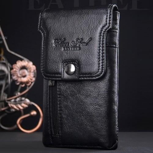 Brands Men Hip Bum Belt Cell Phone Bag Waist Fanny Pack Genuine Leather Purse Hook Cell Mobile Phone Case High Quality New