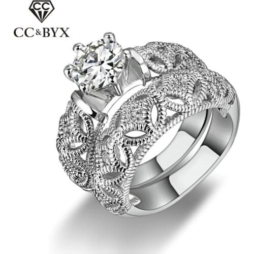 CC Jewelry Rings For Women Fashion Vintage Jewelry Double Hollow Cincin Wanita Bridal Wedding Engagement Ring Anillo CC1162
