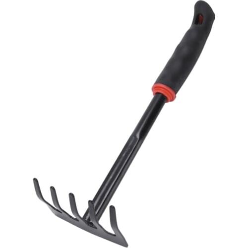 GTBL Black Nonslip Handle Metal Head Lawn Garden Rake Hand Tool 12.1"