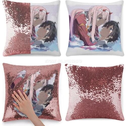 Darling in The Franxx , Hiro And Zero Two Sequin Pillowcase Glitter Pillow Case for Sofa Decorative Party Darling in The Franxx