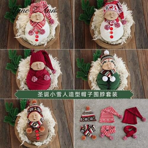 Jane Z Ann Christmas new year snowman hat fur ball scarf set baby girl boy photo newborn photography props