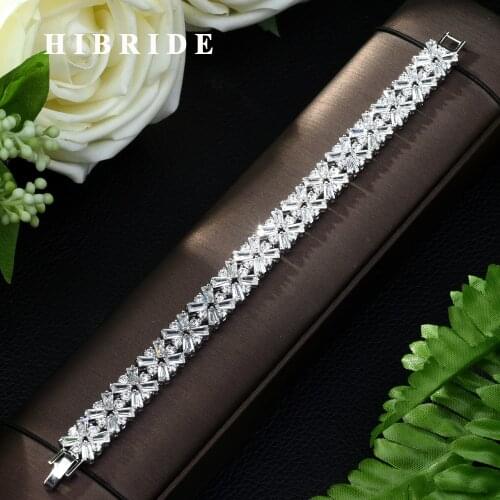 HIBRIDE Fashion Hot Selling Best Gift Snow Flower Shape AAA CZ Bangle Charm Bracelet for Women Party Wedding Accessories B-74