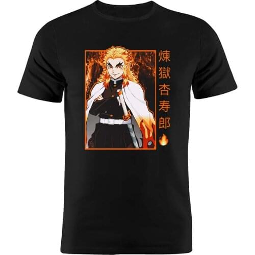 Cotton Unisex Demon Slayer Rengoku T Shirt Artwork Tee