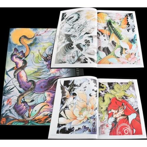 Tattoo Books Lotus Carp Dragon Popular Oriental Painting Pattern A4 Paper Body Tattoo Art Supply 50pages tattoo supplies