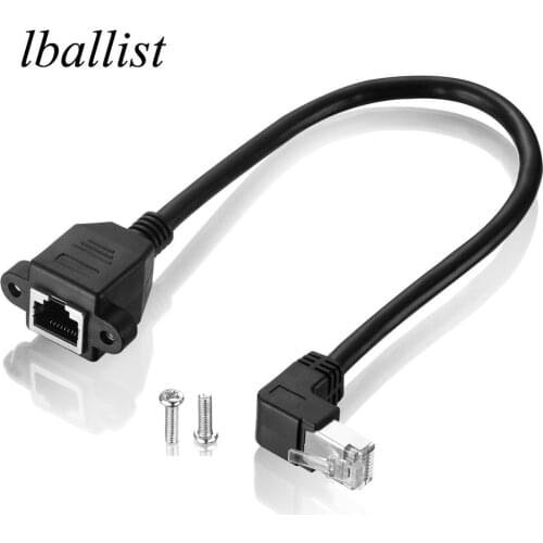 Lballist 90degree Cat 6 RJ45 Male to Female Ethernet LAN Network Extension Cable Shielded With Screws Panel Mount 30cm 60cm 1m