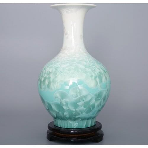 Classical Chinese Porcelain Vase Crystalline Glaze Smooth Surface Home Decor Tabletop Ceramic Flower Vases