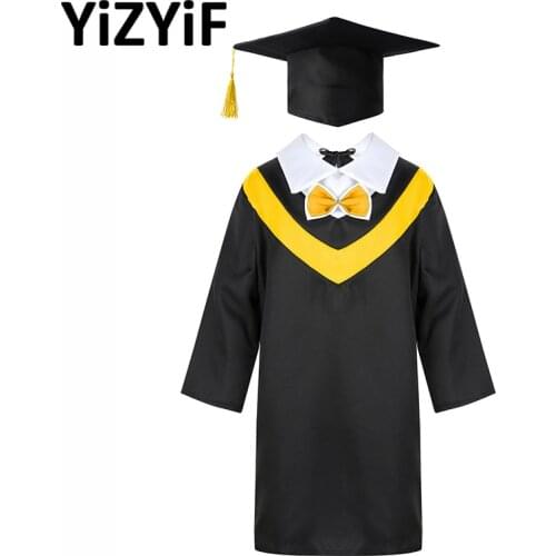 Kids Graduation Gown And Cap Set Children Bachelor Costume School Student Uniform Boys Girls Graduation Photography Clothing