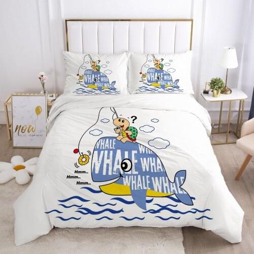 Cartoon Boys Bedding Set for Kids Crib Children Baby Comforter Quilt Duvet Cover Set Pillowcase Cover Single/140*200 dolphin