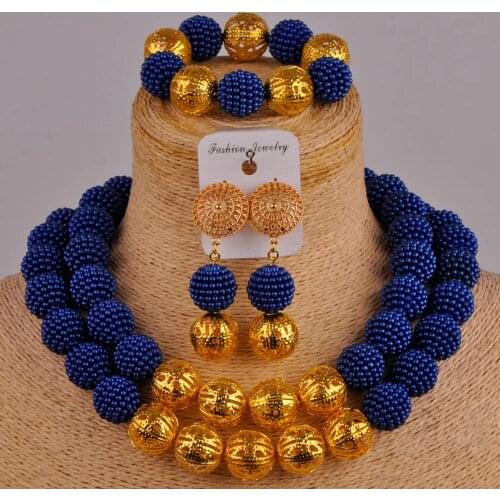 African beads royal blue jewelry set simulated pearl nigerian wedding beads jewelry sets FZZ90