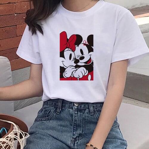 Summer Mickey Minnie Mouse Couples Lovers T-Shirt for Women Casual Tops Tshirt Girls Harajuku T Shirt Disney Print Female Shirt