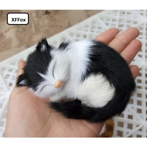 Mini real life cat model plastic&furs black&white simulation sleeping cat doll gift about 10x7cm xf1196