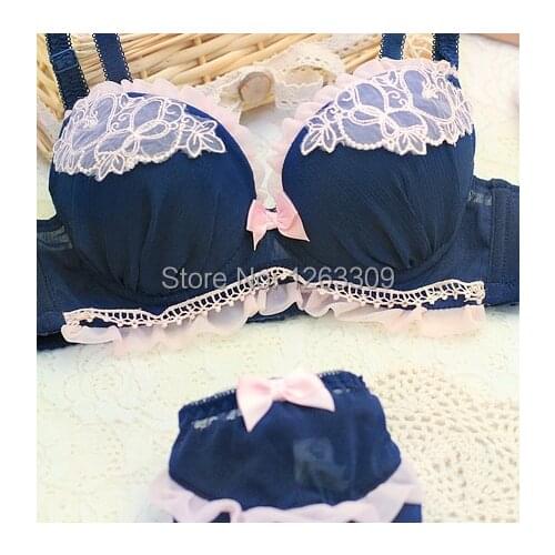 Clearance Sale !FREE SHIPPING! Women Fashion Sexy Push Up Flower Lace Bra and Brief Sets, Lolita Style A B Cups Removable Padded