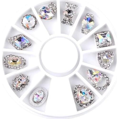 New 12pcs/box Charm Alloy 3D Nail Art Decorations Shiny Crystal Jewelry Flatback Diamond Designs Manicure DIY Accessories Supply