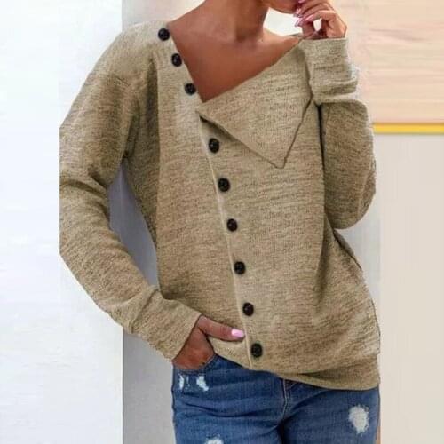 New Arrivals Blouse Ladies Irregular Placket Button Design Top Casual Diagonal Collar Shirt High Quality Winter Solid Women Tops