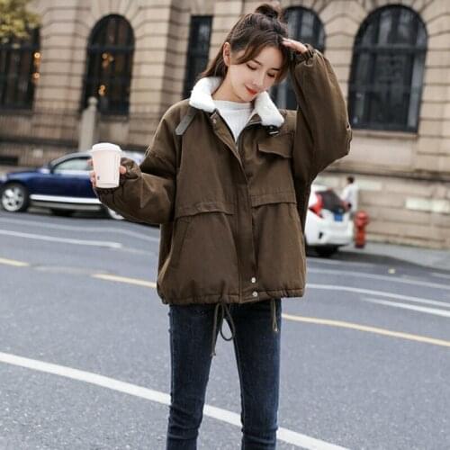 Lamb Wool Cotton Clothes Womens Thickened Winter 2021 New Korean Loose Fashion Stand-up Collar Long Sleeve Top Coat Veste Femme