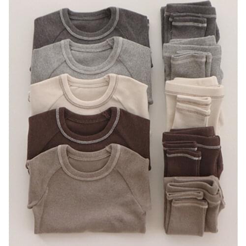 Autumn 2pcs Children Clothes Sleepwear Solid Cotton Boy Childrens Pajamas Set Childrens Suit Girls Baby Clothes Sets Body Suit