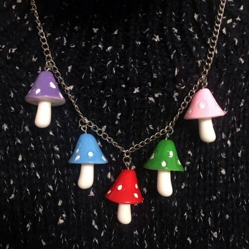 Cartoon Rainbow Mushroom Pendant Necklace For Women Resin Geometric Cute Funny Colorful Charm Cool Choker Necklace Jewelry Gifts