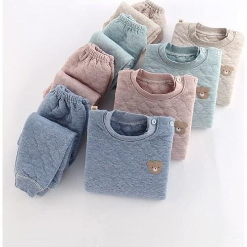 Kid Sleepwear Children Pajamas Set Boys Girls Three Layers Cotton-padded Pyjama Unisex Thick Soft Warm Clothes Toddler Clothing