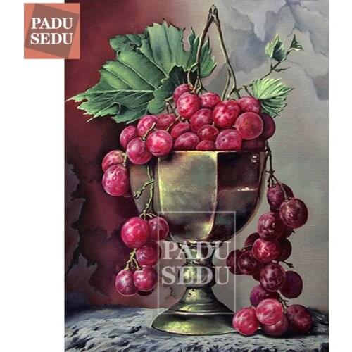 Full Square Square Round Diamond Embroidery Fruit Cross Stitch 5D DIY Diamond Painting Grapes Wine Mosaic Home Decor Gifts Room