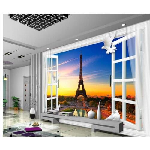 Custom 3d wallpaper 3d windows window Eiffel Tower background wall mural 3d wallpaper photo wallpaper for walls