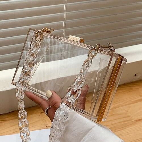 Transparent Hard Box Bag Acrylic Crossbody Bag 2021 New Quality PVC Womens Designer Handbag Chain Strap Shoulder Messenger Bag