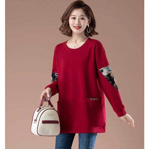 Plus Size 5XL Sweatshirt Women Hoodies Casual Pullovers Spring Autumn Casual O-neck Patchwork Hoodi Femme Jumper Mother Tops Q50