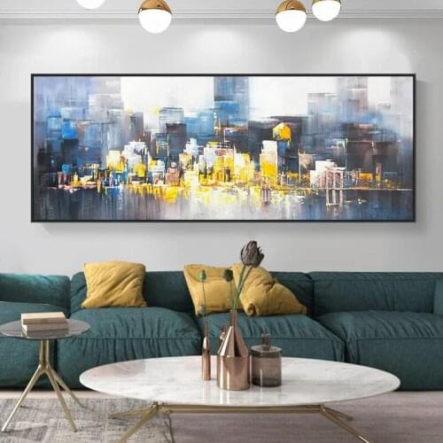 Hand-painted canvas surface modern large size Manhattan abstract artist residence decoration hanging painting urban architecture