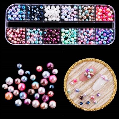 Mermaid Gradient Nail Art Beads Mixed Size Color Pearl Round Ball Studs 3D Nail Rhinestones Decorations Tools