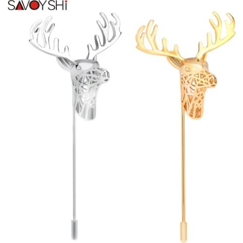 SAVOYSHI Fashion Wedding Mens Jewelry Accessories Gold-color Deer Shape Suits Brooch Pin For Men Fashion Jewelry Free Shipping