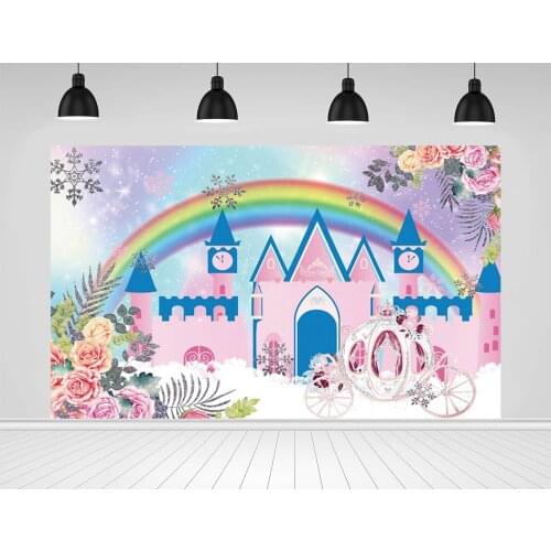Scopiso Princess Backgrounds For Photography Rainbow Castle Carousel Flowers Birthday Party Customized Banner Photo Backdrops