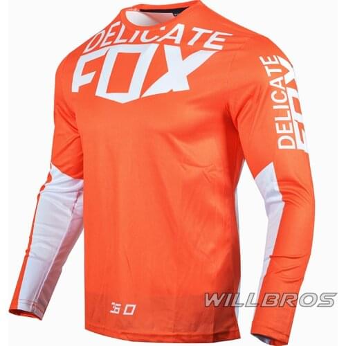 Scooter Delicate Fox 180 Prizm Orange White Jersey Mountain Bicycle Offroad Long Sleeve MTB ATV Bike Cycling Summer T Shirt Mens
