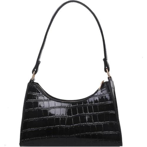 High Quality Crocodile Pattern Women Armpit Bag Solid Color Ladies Baguette Handbag PU Leather Elegant Female Small Shoulder Bag