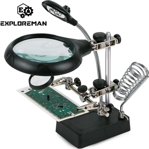 Welding Magnifying Glass with LED Light 3.5X-12X lens Auxiliary Clip Loupe Desktop Magnifier Third Hand Soldering Repair