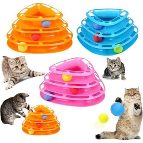 Cat Training Amusement Plate Toy Three Levels Triangle Interactive Track Ball Kitten Training Intelligence Disc Pets Crazy Toys