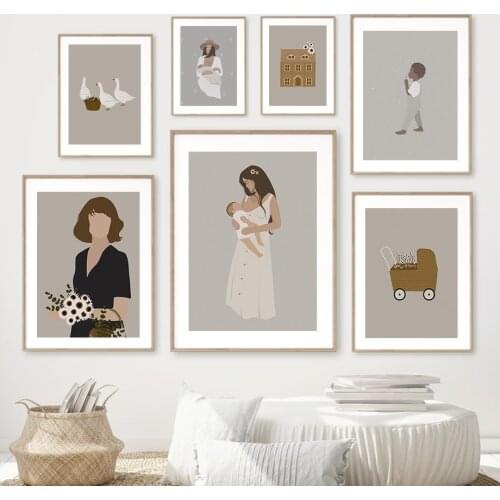 Vintage Daisy Mom Baby Boy Family Love Wall Art Canvas Painting Nordic Posters And Prints Wall Pictures For Kids Room Home Decor