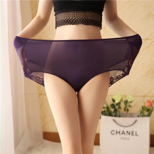Oversized ladies underwear 100 kg high waist sexy breathable ice silk lace cotton skin-friendly and breathable plus size