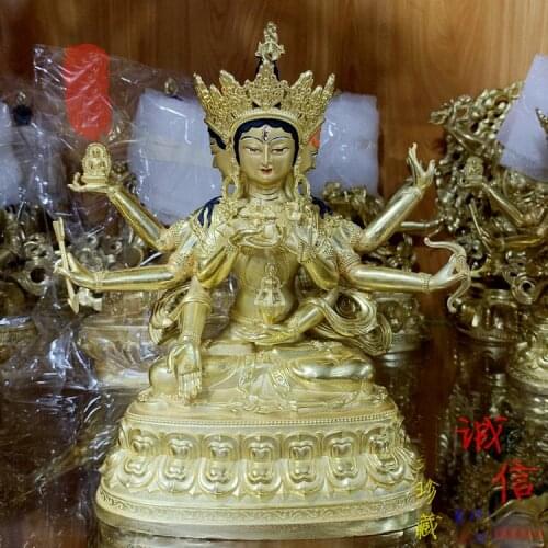 High grade TOP buddha statue # Asia Buddhism Gilding golden Exorcism safety ZUNSHENG FOMO Namgyalma THREE FACE buddha statue